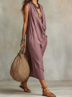 Women's Solid Color Swing Collar Art Stylish Cotton Linen Casual Dress