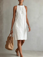 Elegant Lace Halterneck Cotton-linen Dress