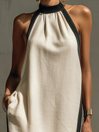 Classic And Elegant Decorative Trim Linen-cotton Dress