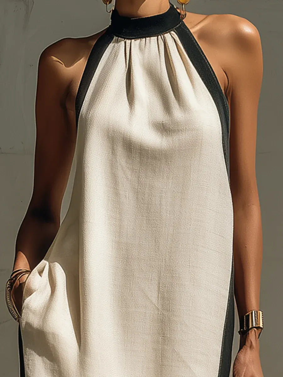 Classic And Elegant Decorative Trim Linen-cotton Dress