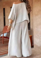 Women's Chic Casual Stylish Cotton Linen Top & Maxi Pants Set