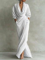 Women's Elegant Long-sleeve Cowl-neck Dress