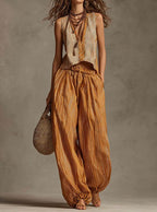 Boho Striped Linen-blend Two-piece Set