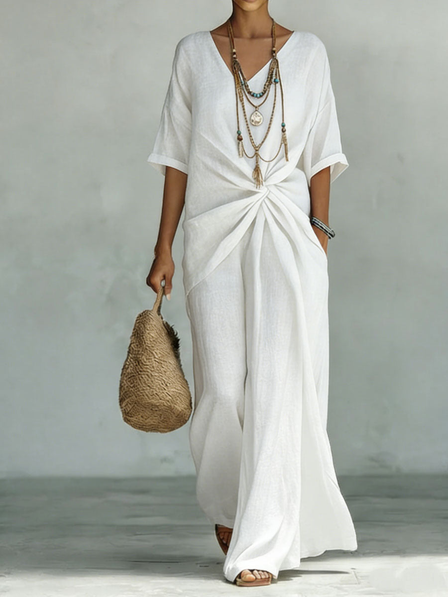 Comfortable & Loose-fitting Cotton-linen Two-piece Set