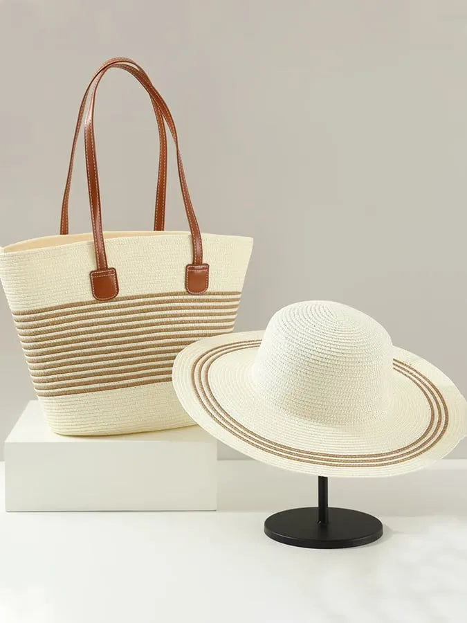 Holiday Straw Woven Bag + Woven Hat Set