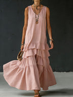 Women's Cotton And Linen Loose-fitting Solid Color Vest Dress