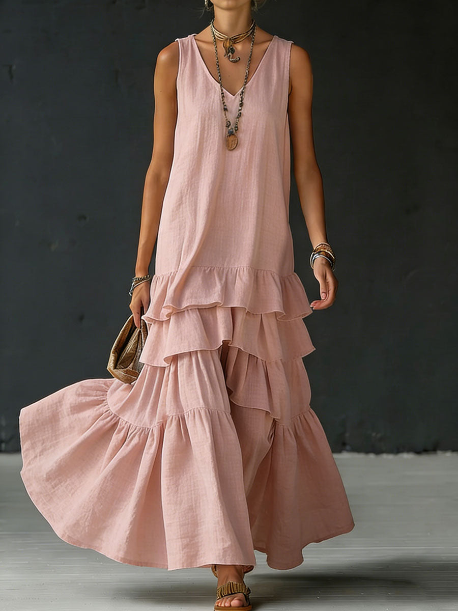 Women's Cotton And Linen Loose-fitting Solid Color Vest Dress