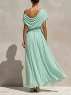 Women's Solid-color Off-shoulder Short-sleeve Casual Loose A-line Dress