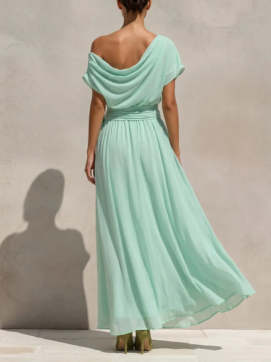 Women's Solid-color Off-shoulder Short-sleeve Casual Loose A-line Dress