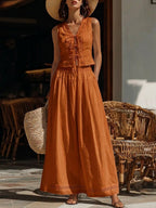 French-style Patchwork Lace-trimmed Cotton Top And Skirt Two-piece Set