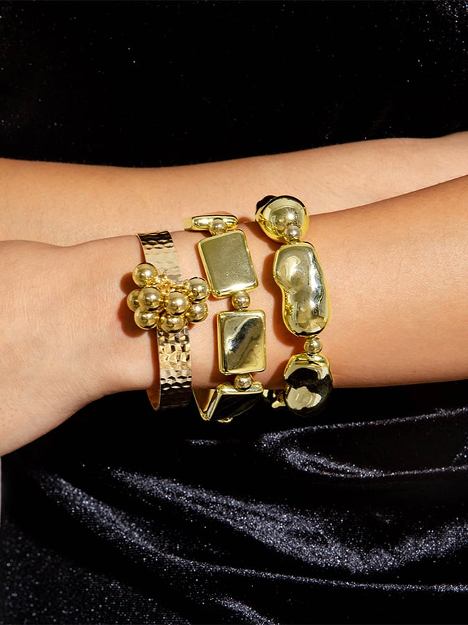 Women's Retro Multi-layer Line Wrap Geometric Open Bracelet Set