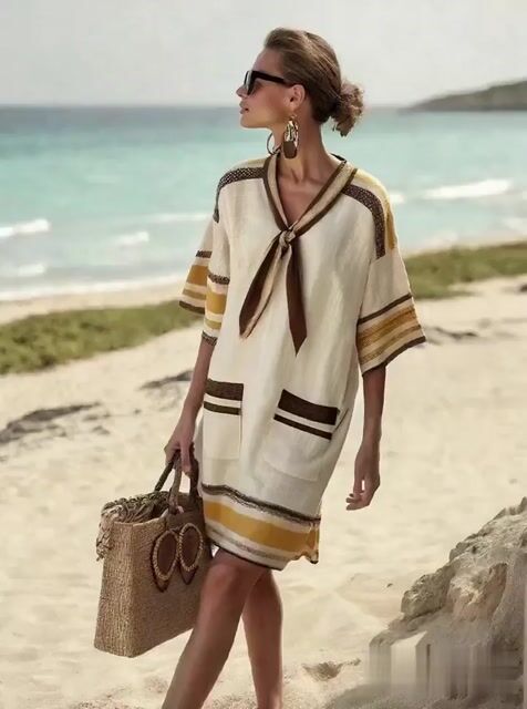 Women'S Loose Striped Print Dress