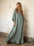 Linen Printed Kaftan Maxi Dress