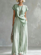 Cozy Loose-fit Striped Cotton-linen Two-piece Set