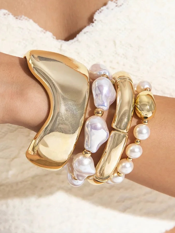 Women's Retro Multi-layer Line Wrap Geometric Open Bracelet Set