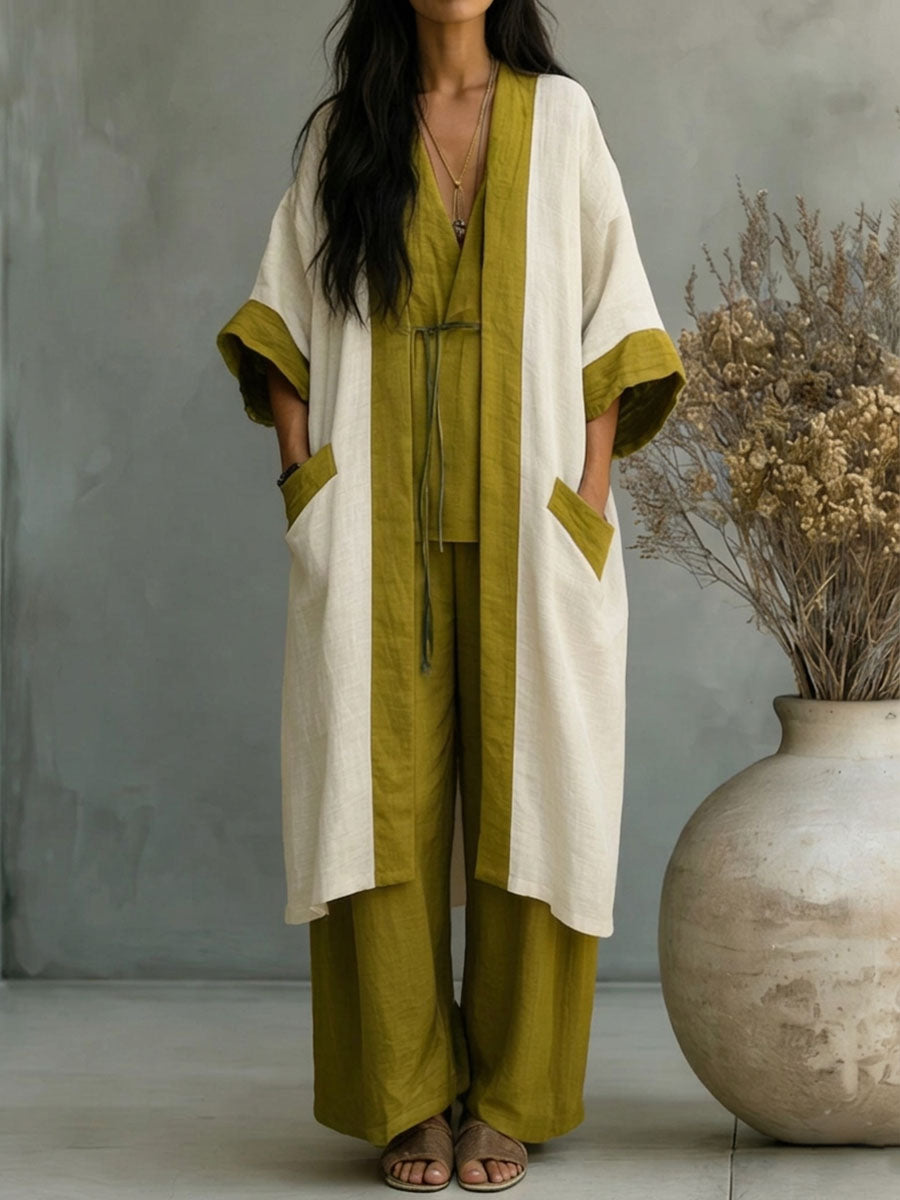 Women's Minimalist-style Casual Cotton-linen Three-piece Set