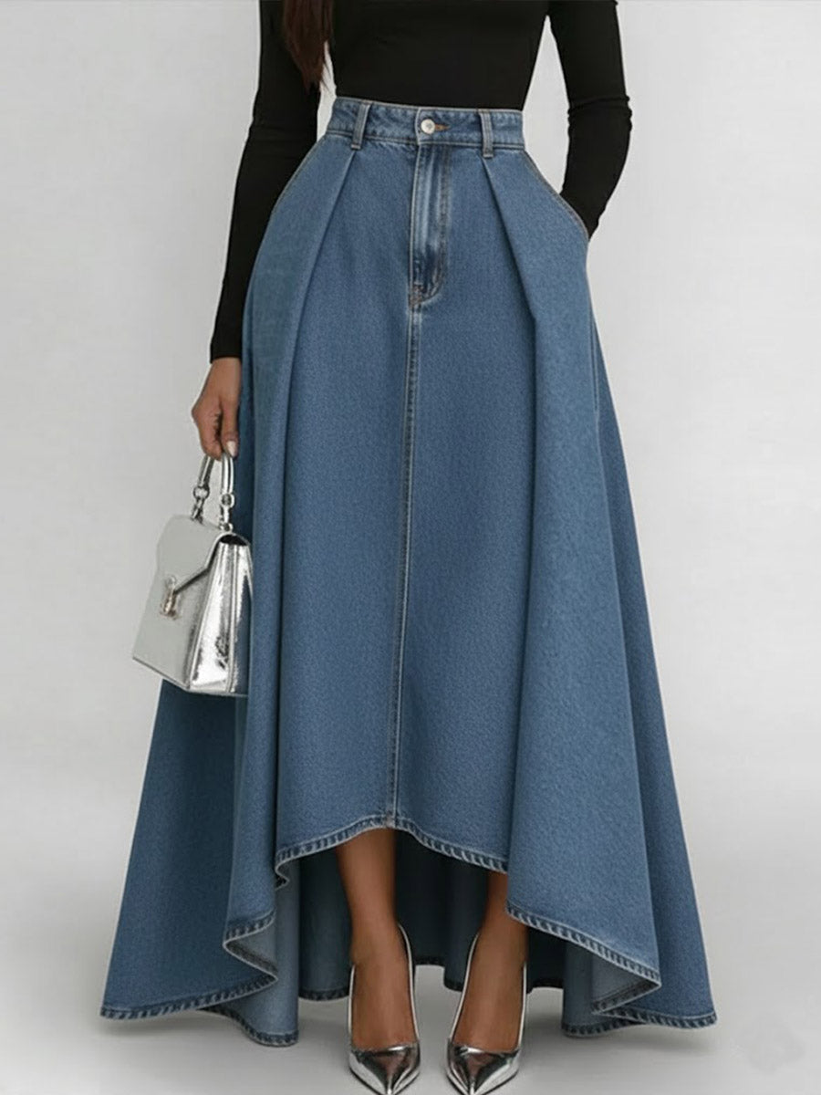Women's High-waisted Loose-fitting A-line Denim Skirt