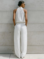 Casual Sleeveless Striped Linen And Cotton Top And Pants Two-piece Set
