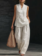Stylish & Cozy Frog Closures Cotton-linen Two-piece Set