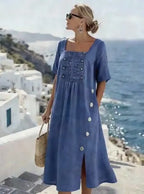 Women'S Casual Solid Color Dress With A Unique Square Neckline