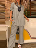 Casual Loose Cotton Top And Wide-leg Pants Set