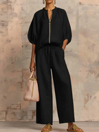 Stylish Cozy Shirt And Wide-leg Pants Linen Cotton Two-piece Set