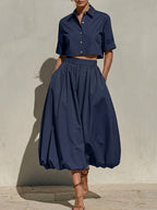 Stylish Casual Cropped Top And Balloon Skirt Two-piece Set