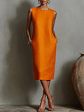 Linen Blend Sleeveless Straight Dress
