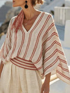 Women'S Loose Striped Holiday Shorts Set