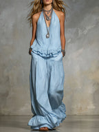 Women's Casual V-neck Ruffle Set