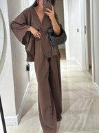 Women's Casual Solid Color Cotton and Linen Top and Pants Set