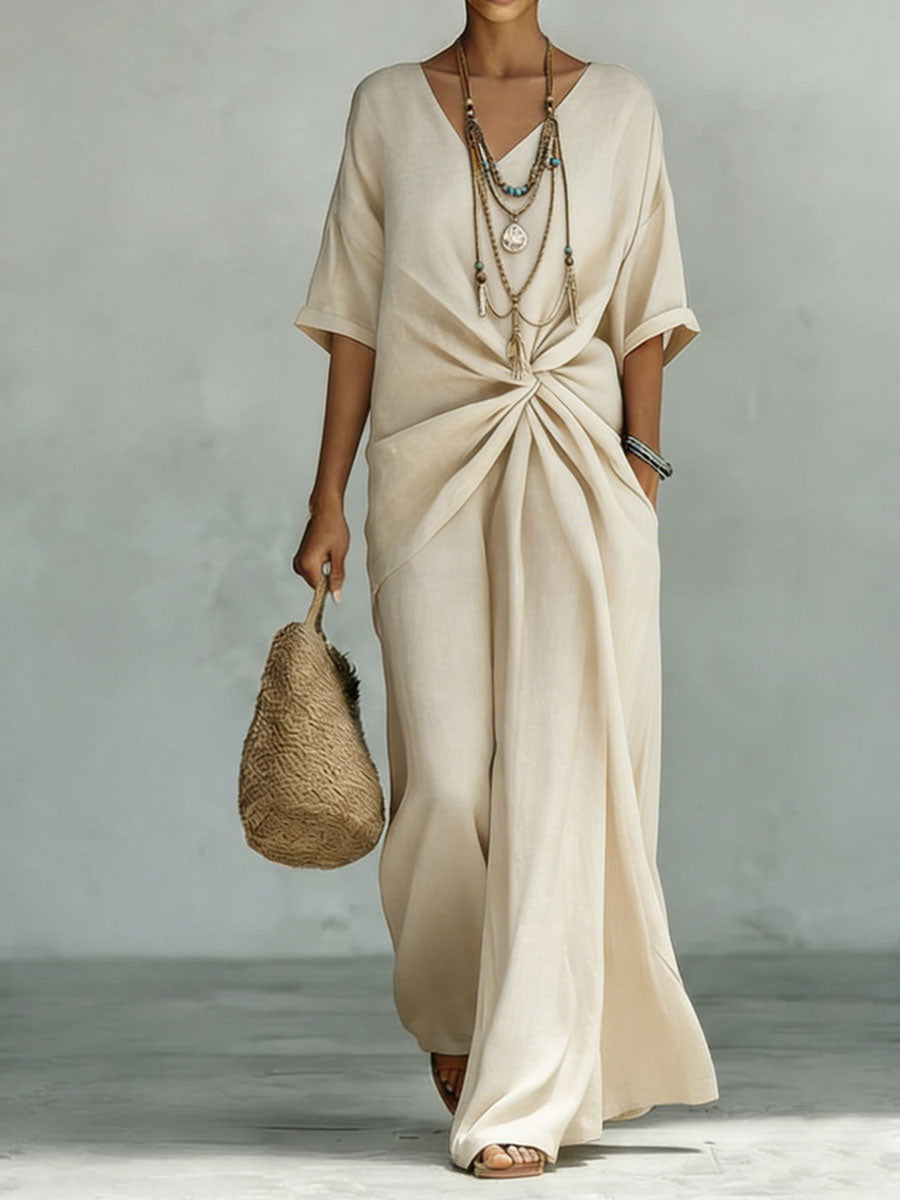 Comfortable & Loose-fitting Cotton-linen Two-piece Set
