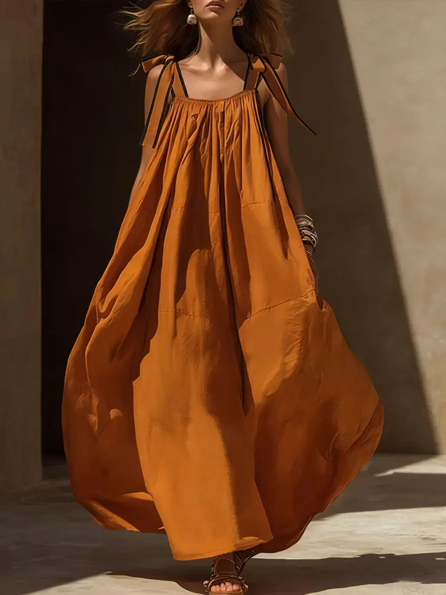 Women's Casual Vacation Style Spaghetti Strap Tie Dress