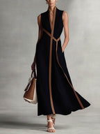 Women's Stand-up Collar Sleeveless Casual Loose Cotton And Linen Dress