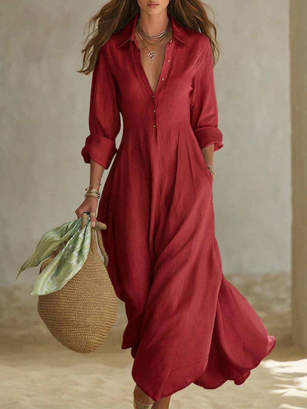 Elegant Artistic Cut Metal Button Dress