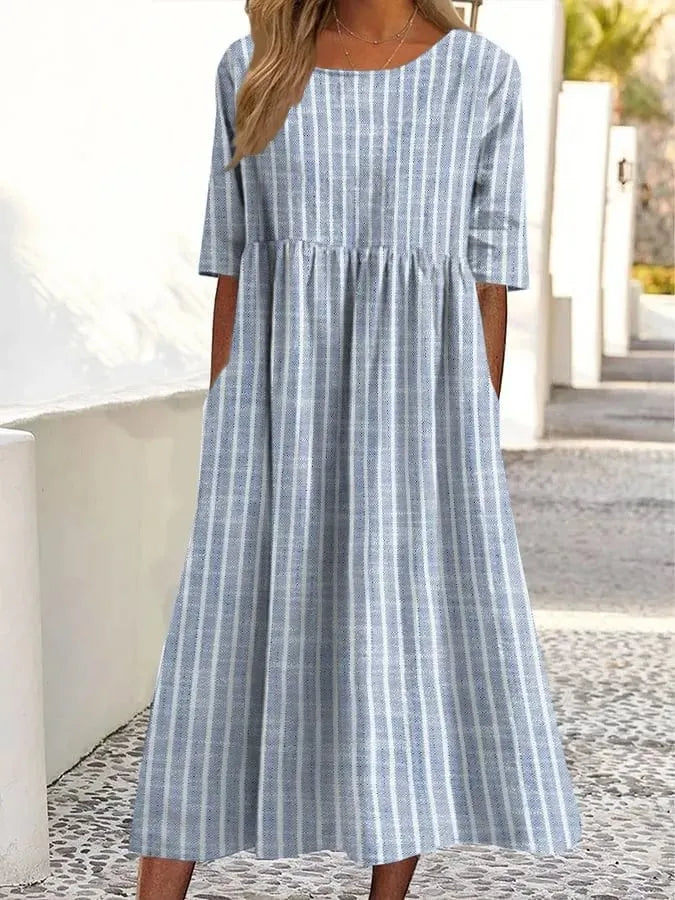 Women's Casual Striped Round Neck Short Sleeve Dress