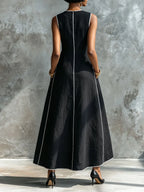 Women's Round-neck Sleeveless Loose-fit Casual Cotton-linen Dress