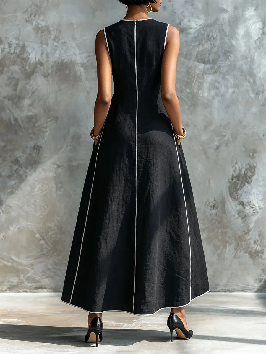 Women's Round-neck Sleeveless Loose-fit Casual Cotton-linen Dress