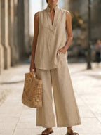 Elegant Cozy Minimalist Linen Cotton Two-piece Set