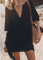 Casual Linen Cross Style V-neck Short-sleeved Dress