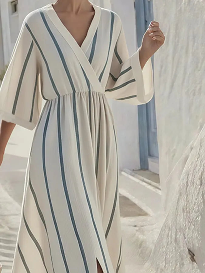 Women's Summer Cotton&Linen Cross Collar Slit Dress