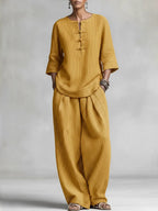 Women's Casual Minimalist Striped Ethnic Style Cotton-linen Set