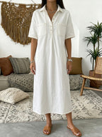 Casual Short-sleeved Polo Collar Denim Dress