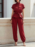 Casual Workwear Style Half-zip Top And Pants Two-piece Set