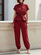 Casual Workwear Style Half-zip Top And Pants Two-piece Set