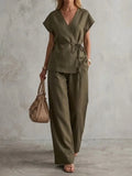 Women's Minimalist Cotton And Linen Wide-leg Pants Set
