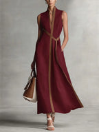 Women's Stand-up Collar Sleeveless Casual Loose Cotton And Linen Dress