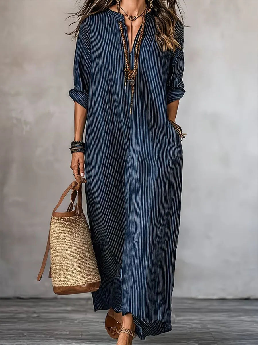 Women's Retro Striped Casual Maxi Dress