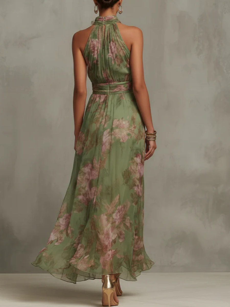 Elegant Vacation Party Floral Halter Dress