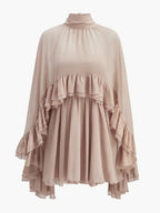 Semi-Sheer Ruffle Dress With Outer Cape Two-piece Set